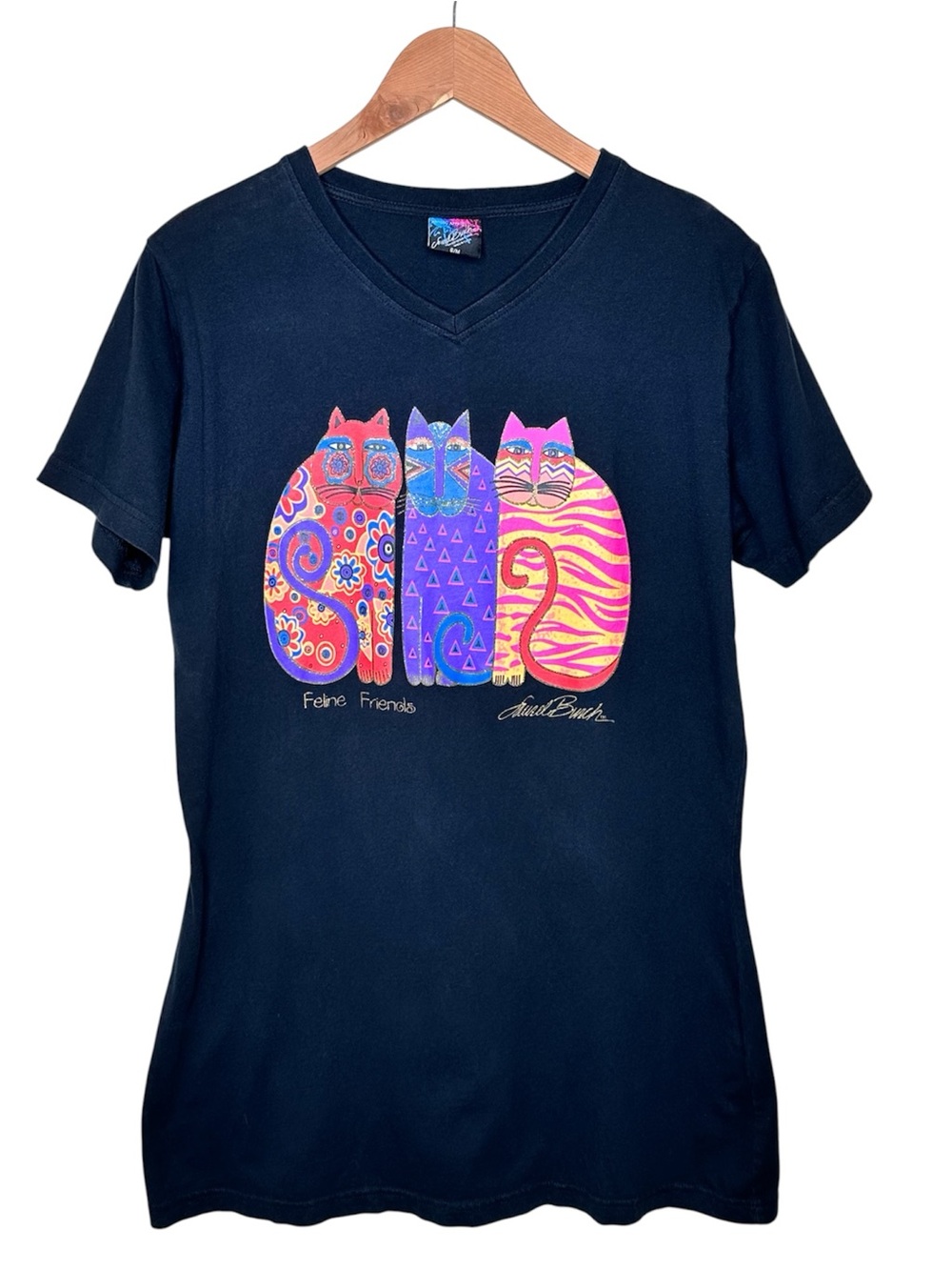 Laurel Burch 'Feline Friends' Cat Graphic Sleep Night Shirt Tee Size Small Black